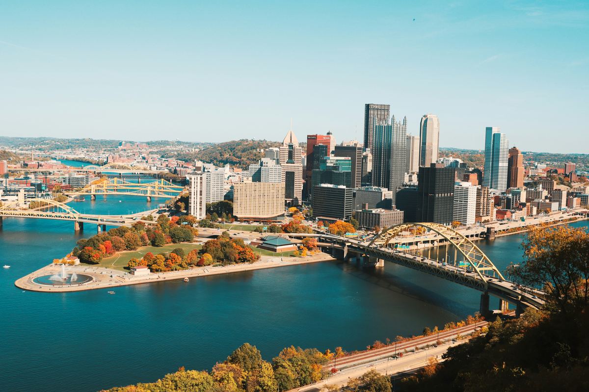 Point State Park and the three rivers in autumn